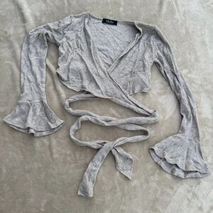 Beige Wrap Top with Bell Sleeves